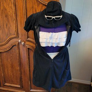 Swim beach summer all black hooded terrycloth cover-up dress. Sz: M